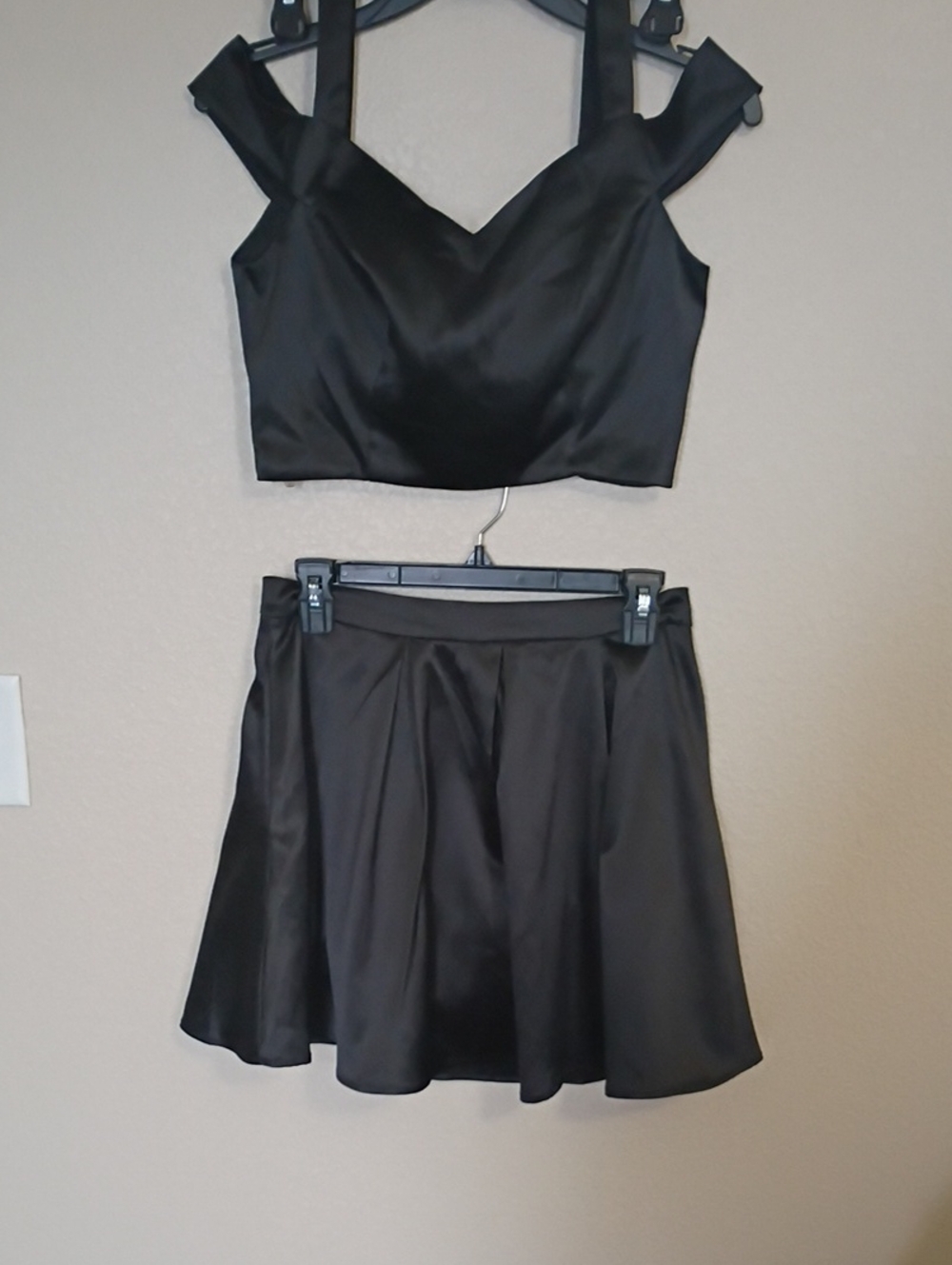 Crystal Doll Black Satin Circle Skirt - Women's Skater Skirt